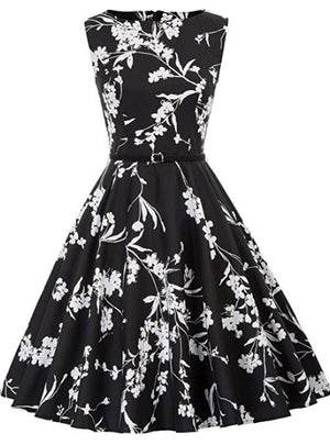 Women's Black Print Short Vintage Dress