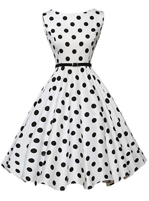 Women Sleeveless Polka Dot Vintage Dress