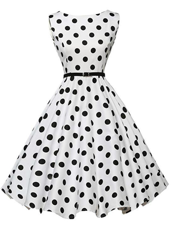 Women Sleeveless Polka Dot Vintage Dress