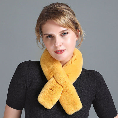 Women's Rex Fur Scarf Winter Leather Double-sided