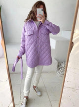 Buckle Lapel Loose Rhombus Cotton-padded Jacket