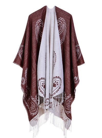 Fringed Cashew Flower Shawl Dual-Purpose Cloak