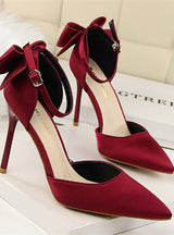 Shallow Pointed Satin Bow Sandals