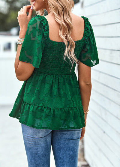 Square Neck Slim Short Sleeve Shirt