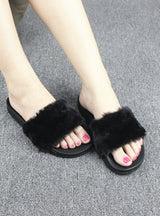Slippers Women Faux Fur Slides Flip Flops Flat Shoes