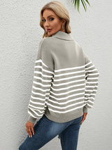 Contrast Color Loose Pullover Lapel Sweater