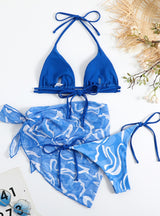 Printed Drawstring Three-piece Set Bikini