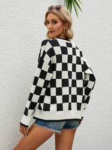 Plaid Color Matching Sweater Cardigan