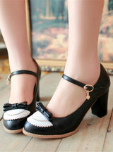 Leather Platforms Lolita Shoes Bowtie High Heel Shoes 