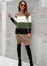 Color Matching Long Sweater Dress