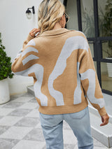 Loose Pullover V-neck Color Matching Contrast Sweater