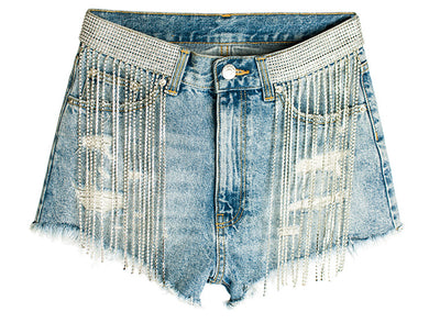 Broad-legged Tide Srill Chain Denim Shorts