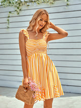 Casual Off-the-shoulder Flounce Striped Dress