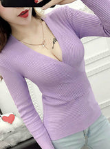 Sexy Winter Knitted Sweater V Neck Cashmere Sweater