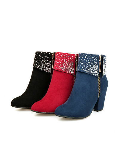 Women Boots Fashion Thick High Heels Boots Crystal