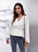 Lantern Chiffon V-neck Long-sleeved Blouse Shirt
