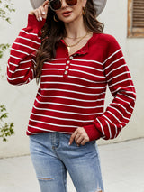 Striped Pullover Button Cardigan Sweater