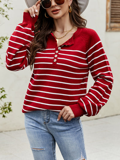 Striped Pullover Button Cardigan Sweater
