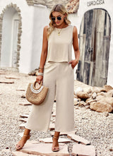 Sleeveless Top and Cropped Trousers Two-piece Suit