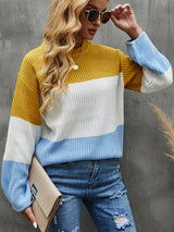 Lantern Loose Sleeve Pullover Contrast Color Sweater