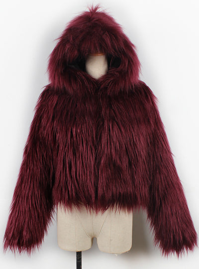 Women Winter Fur Like Hat Throwing Coat 
