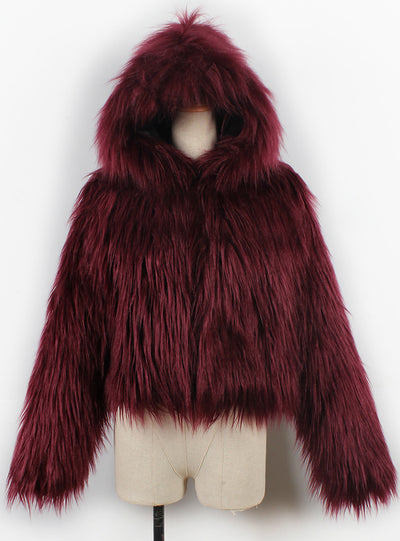 Women Winter Fur Like Hat Throwing Coat 