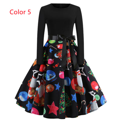Retro Printed Christmas Dress