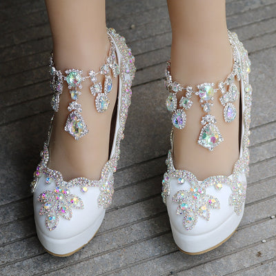 Rhinestone Tassel Wristband Slope Wedding Shoes