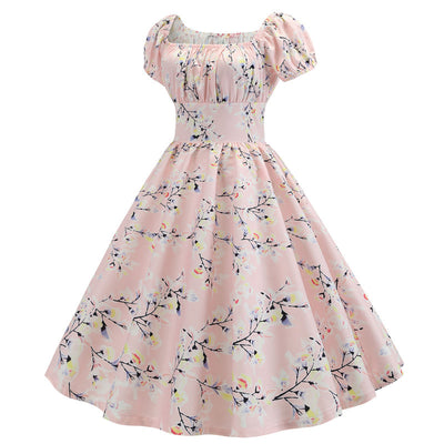 Retro Short Sleeves Printed Dress