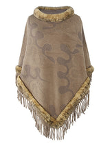 Women Cloak Knit Fur Collar Shawl