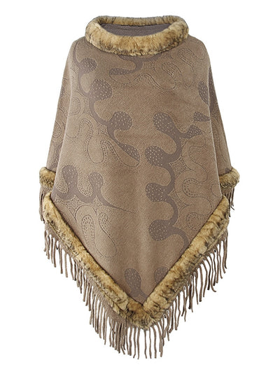 Women Cloak Knit Fur Collar Shawl