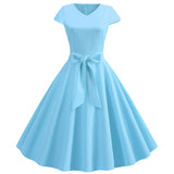 Retro V-neck Short Sleeve Dress
