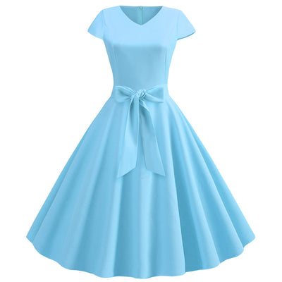 Retro V-neck Short Sleeve Dress