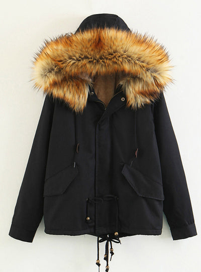 Large Fur Ccollar With Hat Cotton-padded Jacket 