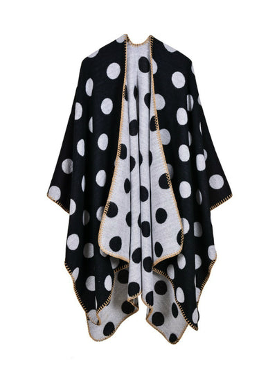 Long Thick Split Large Polka Dot Cape Cloak