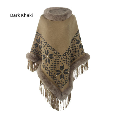 Bead Tassel Hem Cape Shawl