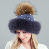 Thickened Rabbit Hair Blended Pearl Knitted Hat
