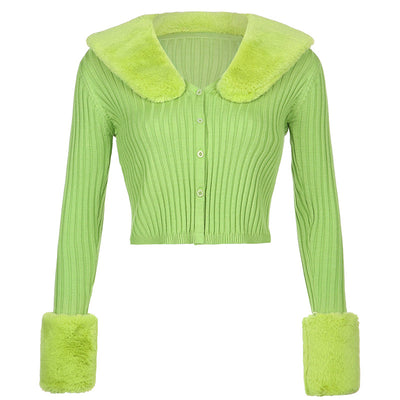 Thin Furry Knitted Cardigan Sweater Women