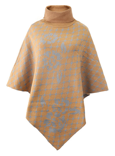 Women High Neck Collar Flower Cape Shawl