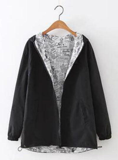 Bomber Basic Jacket Pocket Zipper Hooded Two Side