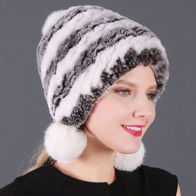 Three-ball Ear Protection Rex Rabbit Fur Hat