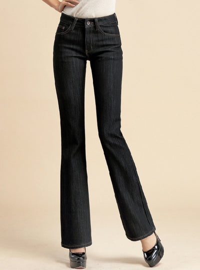 Long Thicken Fleece Flare Winter Jeans Femme Wide