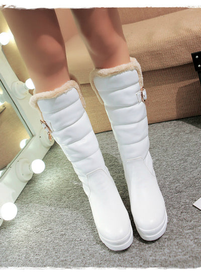 Mid Calf Boots Round Toe Med Heels Platform 