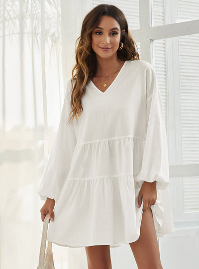Loose V-neck Casual Long Sleeve Dress