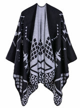 Geometric Pattern Split Lengthened Shawl Cashmere Cloak