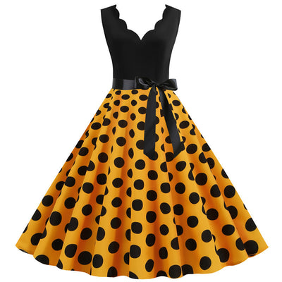 Sleeveless V-neck Wave Print Dress