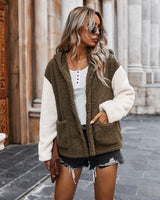 Autumn and Winter Color Matching Hooded Padded Coat