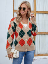 V-Neck Diamond Color Matching Coat Sweater