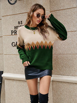 Diamond Loose Pullover Contrast Color Sweater
