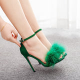 Women Feather High Heel Sandels